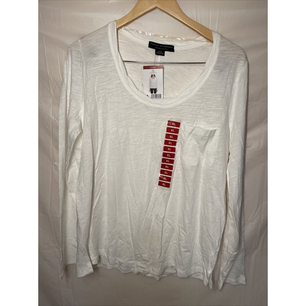 Social Standard By Sanctuary Dylan Scoop Tee White Long Sleeve XL Women 100% Cot